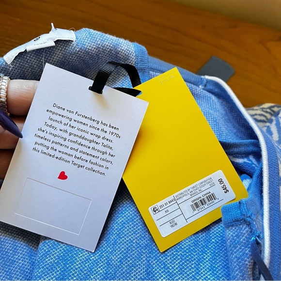 DIANE VON FURSTENBERG Target XS Collab Blue White Sleeveless Midi Wrap Dress - Picture 6 of 8